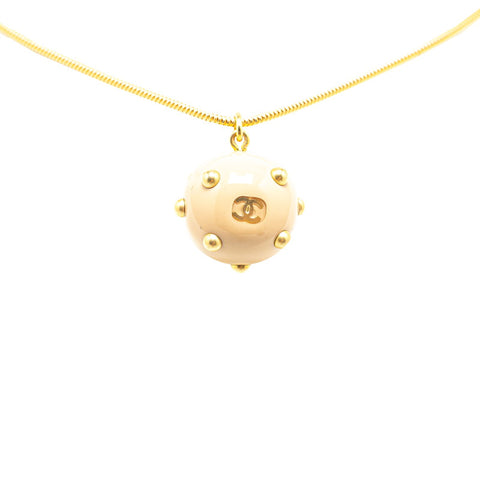 シャネル スタッズ ボール ココマーク ネックレス ベージュ ゴールド メッキ レディース CHANEL 【中古】