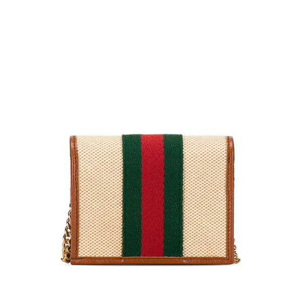 グッチ ラジャ シェリーライン チェーンウォレット 二つ折り財布 573790 ベージュ ブラウン キャンバス レザー レディース GUCCI 【中古】