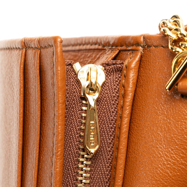 グッチ ラジャ シェリーライン チェーンウォレット 二つ折り財布 573790 ベージュ ブラウン キャンバス レザー レディース GUCCI 【中古】