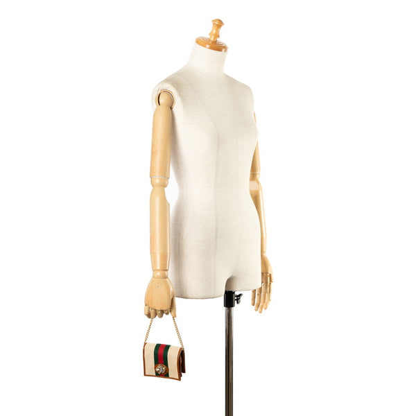 グッチ ラジャ シェリーライン チェーンウォレット 二つ折り財布 573790 ベージュ ブラウン キャンバス レザー レディース GUCCI 【中古】