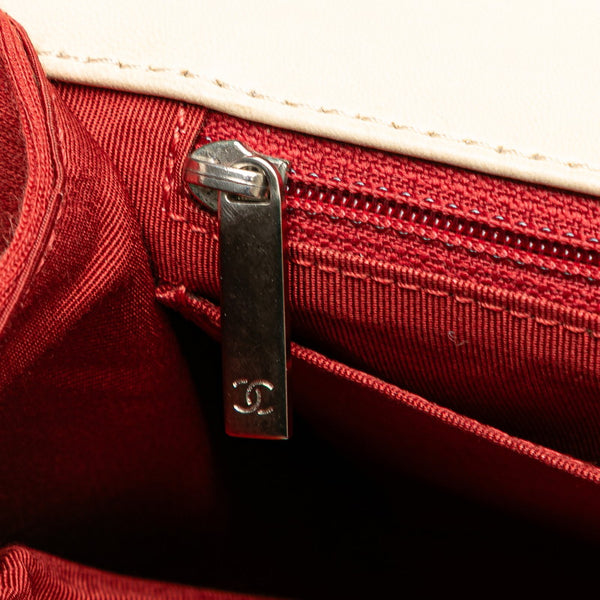 シャネル シェブロン ライオン チェーン ショルダーバッグ ハンドバック レッド ベージュ コットン レザー レディース CHANEL 【中古】
