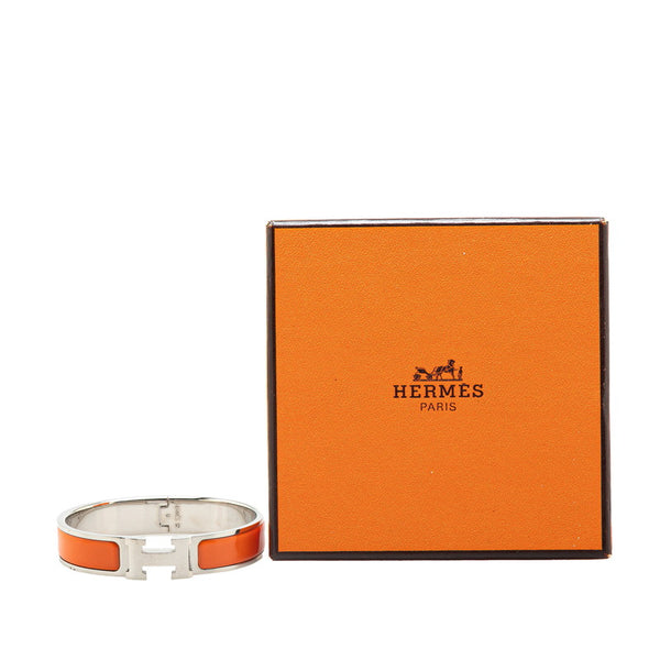 エルメス クリックH PM バングル シルバー オレンジ メタル レディース HERMES 【中古】