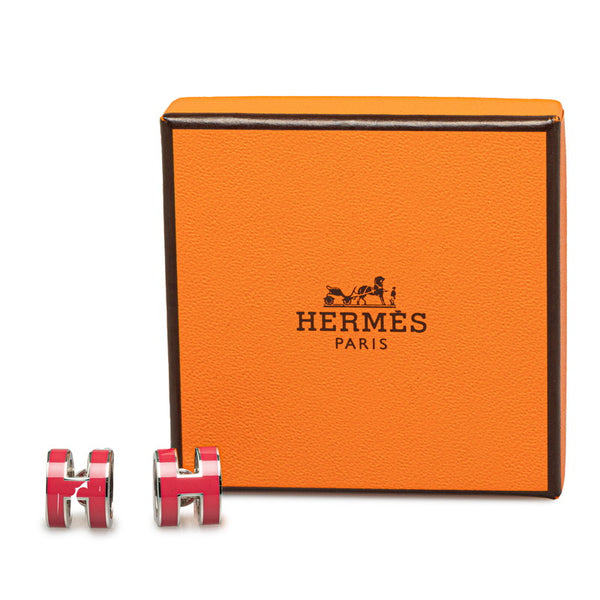 エルメス ポップアッシュ ピアス シルバー ローズ ピンク メタル ラッカー レディース HERMES 【中古】