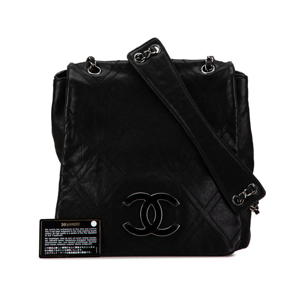 シャネル ダイヤステッチ ココマーク 斜め掛け ダブルチェーン ショルダーバッグ A32453 ブラック カーフ レディース CHANEL 【中古】