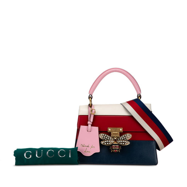 グッチ クイーンマーガレット ビー トリコロール ハンドバッグ ショルダーバッグ 2WAY 476541 ネイビー レッド マルチカラー レザー レディース GUCCI 【中古】