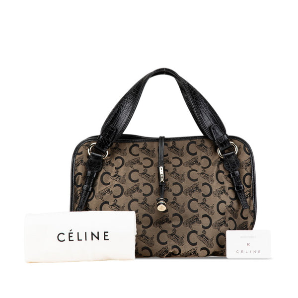 セリーヌ Ｃマカダム ビタースイート トートバッグ カーキ ブラック キャンバス レザー レディース CELINE 【中古】