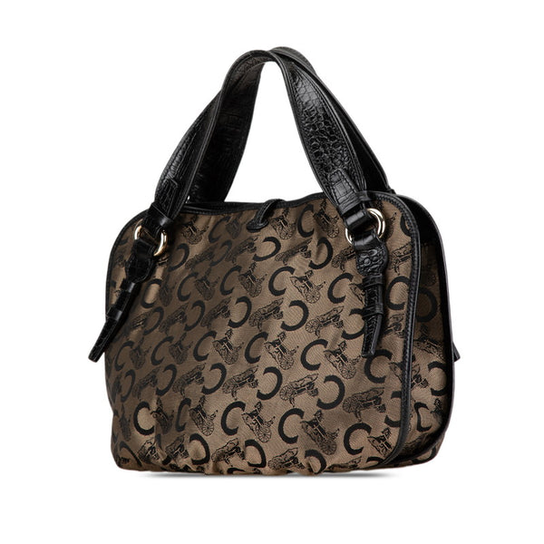 セリーヌ Ｃマカダム ビタースイート トートバッグ カーキ ブラック キャンバス レザー レディース CELINE 【中古】