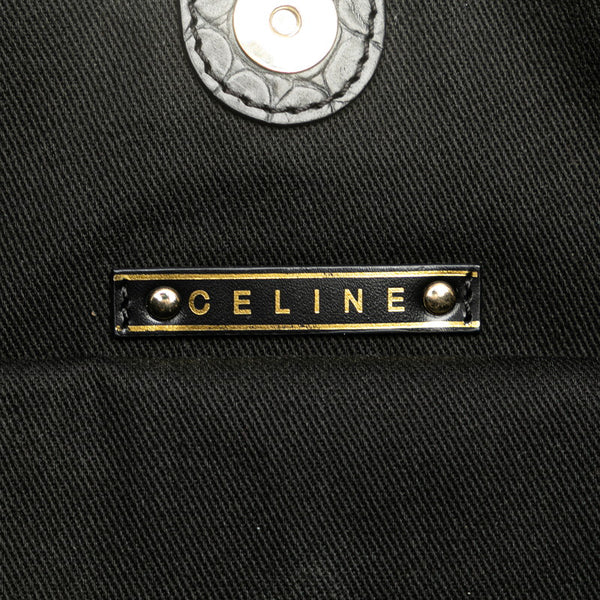 セリーヌ Ｃマカダム ビタースイート トートバッグ カーキ ブラック キャンバス レザー レディース CELINE 【中古】