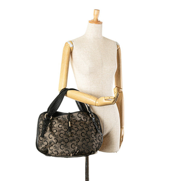 セリーヌ Ｃマカダム ビタースイート トートバッグ カーキ ブラック キャンバス レザー レディース CELINE 【中古】