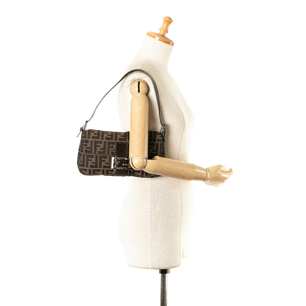 フェンディ ズッカ マンマバケット ハンドバッグ ワンショルダーバッグ ブラウン キャンバス レザー レディース FENDI 【中古】
