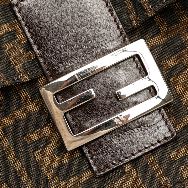フェンディ ズッカ マンマバケット ハンドバッグ ワンショルダーバッグ ブラウン キャンバス レザー レディース FENDI 【中古】
