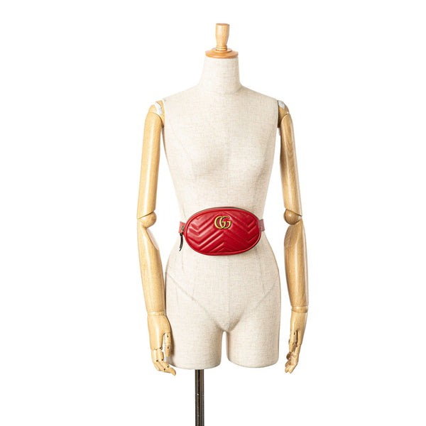 グッチ GGマーモント キルティング ウエストバッグ ボディバッグ 476434 レッド ゴールド レザー レディース GUCCI 【中古】