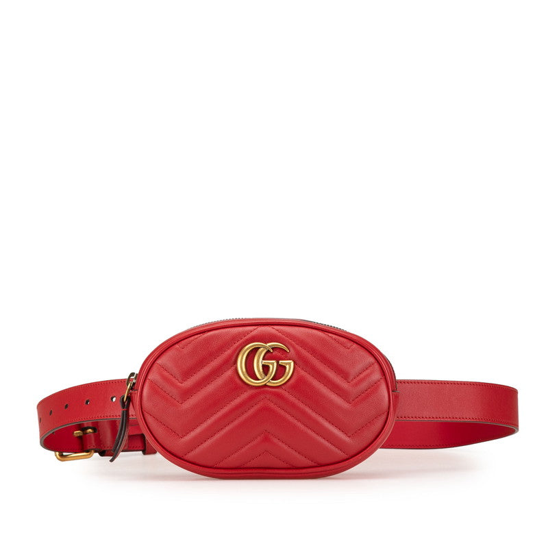グッチ GGマーモント キルティング ウエストバッグ ボディバッグ 476434 レッド ゴールド レザー レディース GUCCI 【中古】