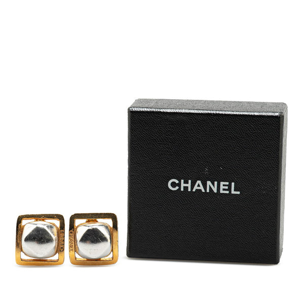 シャネル ヴィンテージ ロゴ スクエア イヤリング ゴールド シルバー メッキ レディース CHANEL 【中古】