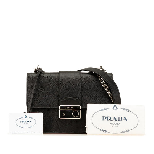 プラダ サフィアーノ チェーン ショルダーバッグ ブラック レザー レディース PRADA 【中古】