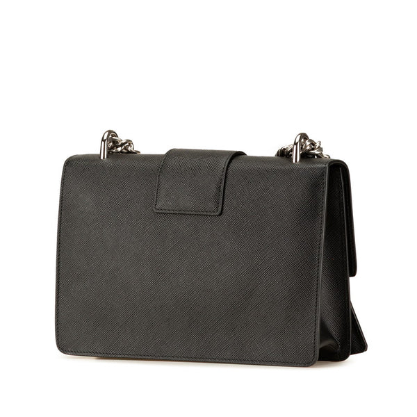 プラダ サフィアーノ チェーン ショルダーバッグ ブラック レザー レディース PRADA 【中古】