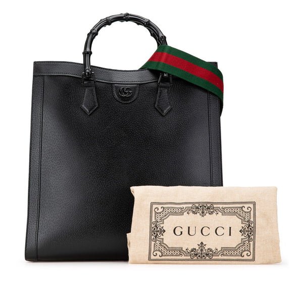 グッチ バンブー ダイアナ ラージ シェリーライン トートバッグ ショルダーバッグ 2WAY 703218 ブラック レザー レディース GUCCI 【中古】