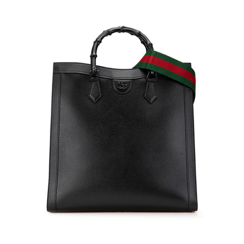 グッチ バンブー ダイアナ ラージ シェリーライン トートバッグ ショルダーバッグ 2WAY 703218 ブラック レザー レディース GUCCI 【中古】