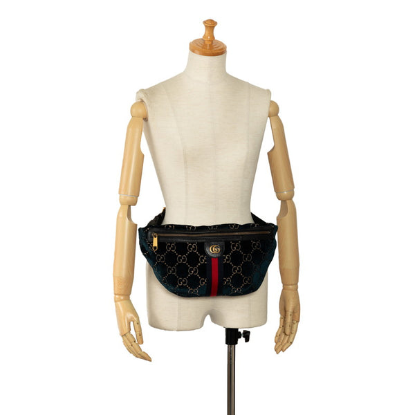 グッチ GGベルベット GGマーモント シェリーライン ボディバッグ ウエストバッグ 574968 ネイビー グリーン ベルベット レディース GUCCI 【中古】