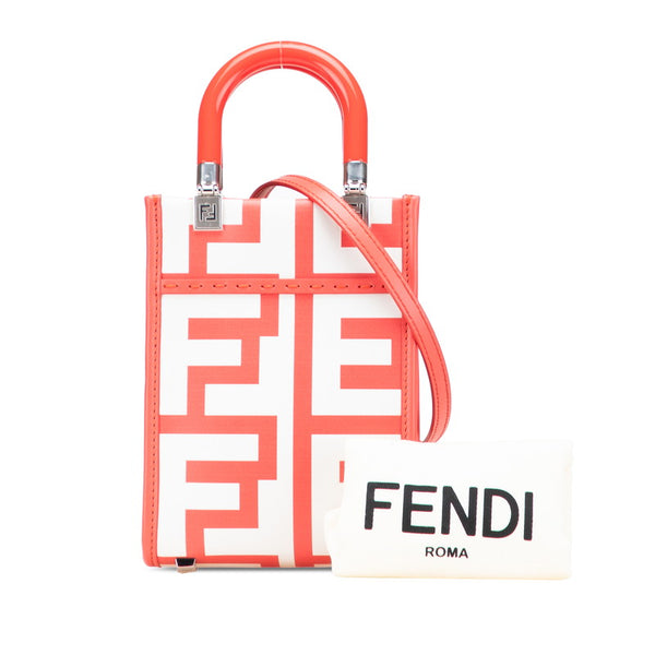 フェンディ サンシャイン ショッパー ミニ ハンドバッグ ショルダーバッグ 2WAY 8BS051 レッド ホワイト レザー レディース FENDI 【中古】