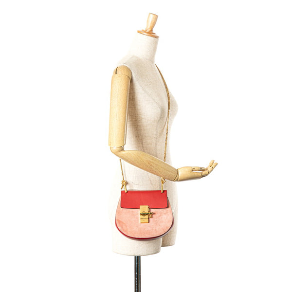 クロエ ドリュー ショルダーバッグ レッド ピンク レザー スウェット レディース Chloe 【中古】