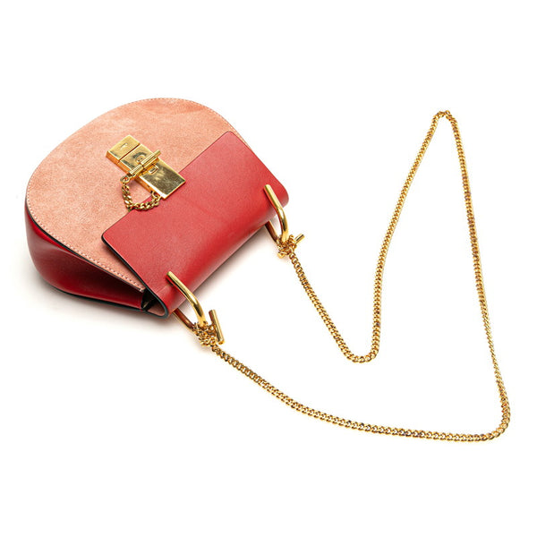 クロエ ドリュー ショルダーバッグ レッド ピンク レザー スウェット レディース Chloe 【中古】