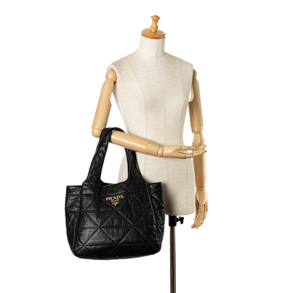 プラダ ロゴ キルティング ハンドバッグ トートバッグ ブラック レザー レディース PRADA 【中古】