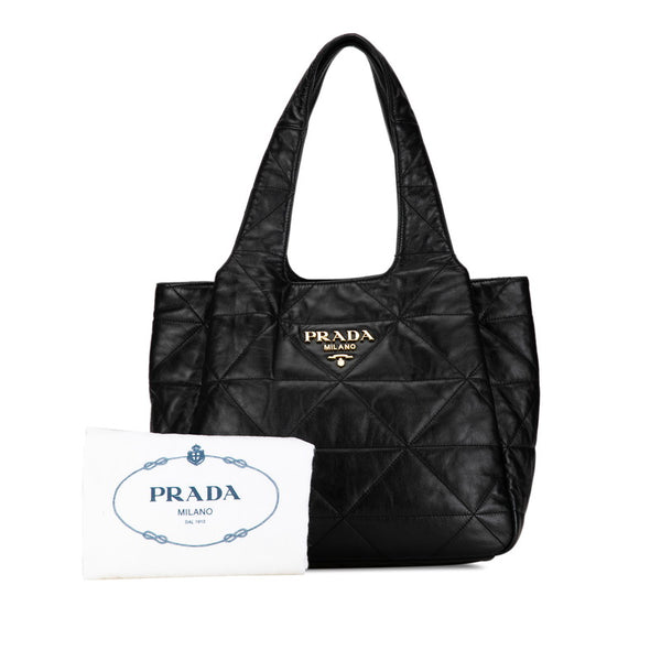 プラダ ロゴ キルティング ハンドバッグ トートバッグ ブラック レザー レディース PRADA 【中古】
