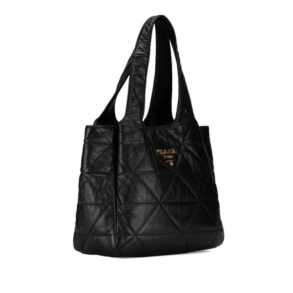 プラダ ロゴ キルティング ハンドバッグ トートバッグ ブラック レザー レディース PRADA 【中古】