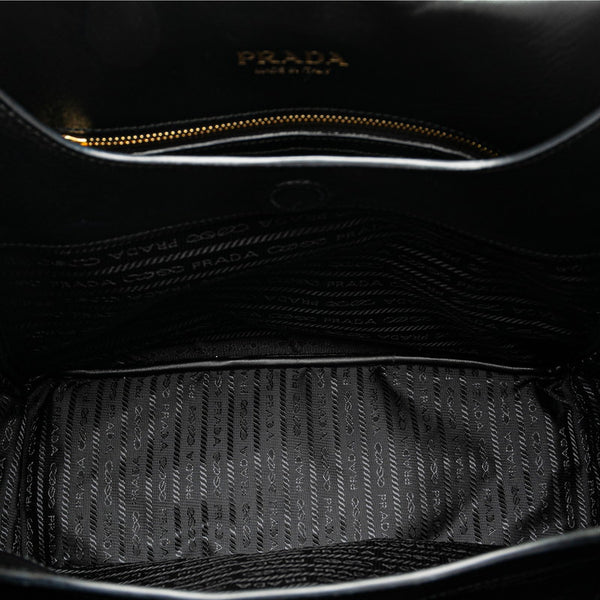 プラダ ロゴ キルティング ハンドバッグ トートバッグ ブラック レザー レディース PRADA 【中古】