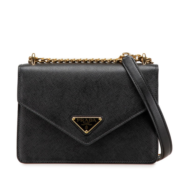 プラダ 三角ロゴプレート チェーン ショルダーバッグ ブラック サフィアーノレザー レディース PRADA 【中古】