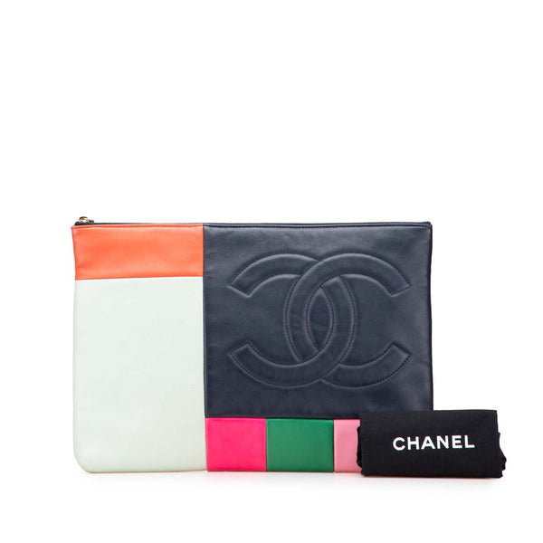 シャネル 2015 ココマーク カラーブロック クラッチバッグ マルチカラー ブラック ラムスキン レディース CHANEL 【中古】