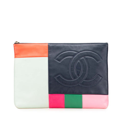 シャネル 2015 ココマーク カラーブロック クラッチバッグ マルチカラー ブラック ラムスキン レディース CHANEL 【中古】