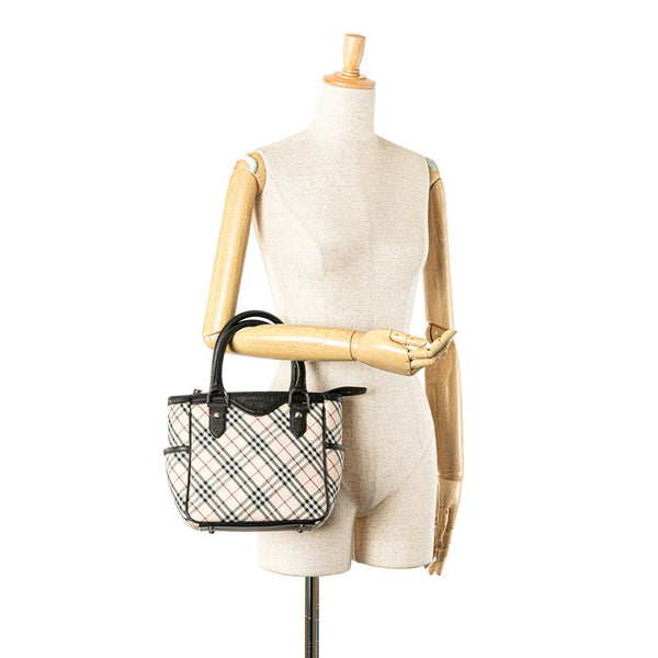 バーバリー ノバチェック ハンドバッグ ベージュ ブラック レッド キャンバス レザー レディース BURBERRY 【中古】