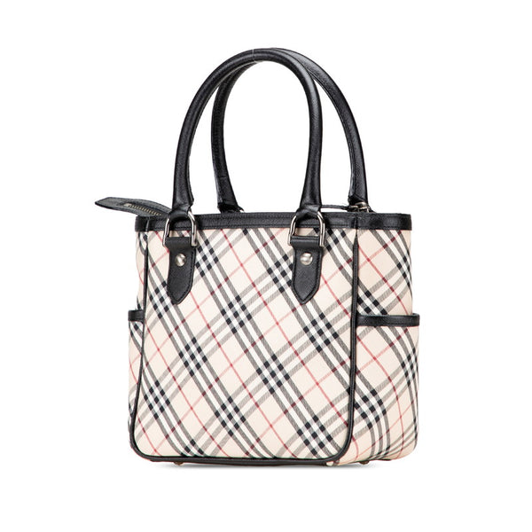 バーバリー ノバチェック ハンドバッグ ベージュ ブラック レッド キャンバス レザー レディース BURBERRY 【中古】