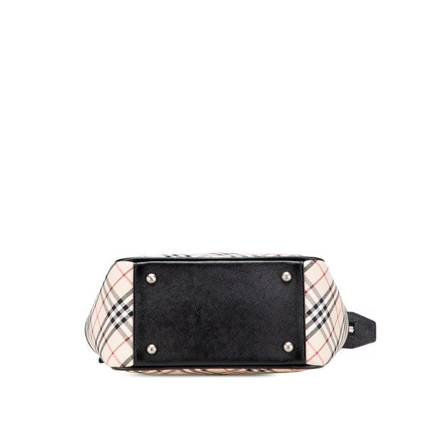 バーバリー ノバチェック ハンドバッグ ベージュ ブラック レッド キャンバス レザー レディース BURBERRY 【中古】
