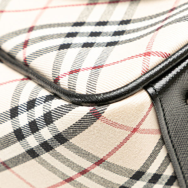バーバリー ノバチェック ハンドバッグ ベージュ ブラック レッド キャンバス レザー レディース BURBERRY 【中古】