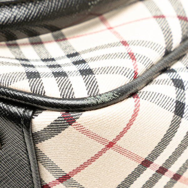 バーバリー ノバチェック ハンドバッグ ベージュ ブラック レッド キャンバス レザー レディース BURBERRY 【中古】