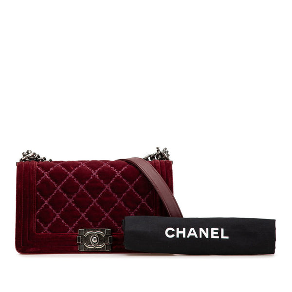 シャネル ボーイシャネル25 ココマーク チェーン ショルダーバッグ ワインレッド ベロア レディース CHANEL 【中古】