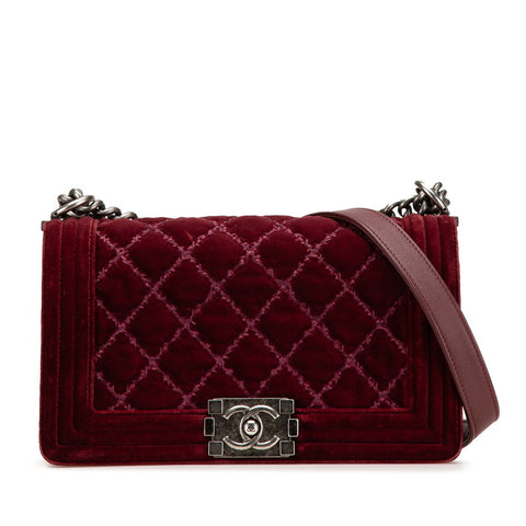 シャネル ボーイシャネル25 ココマーク チェーン ショルダーバッグ ワインレッド ベロア レディース CHANEL 【中古】