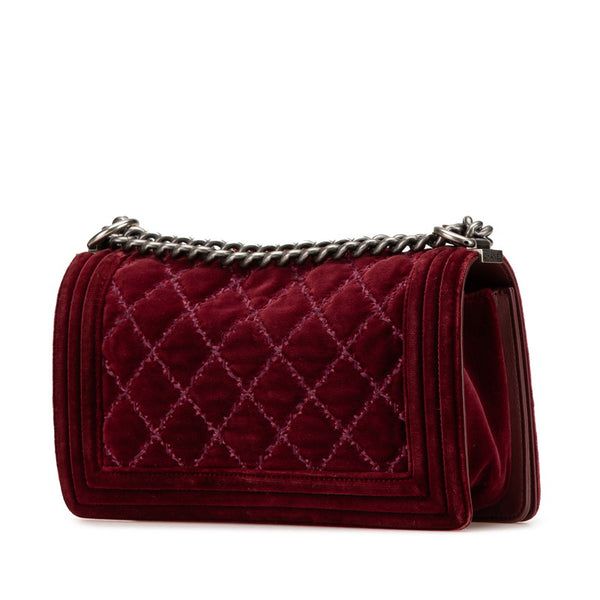 シャネル ボーイシャネル25 ココマーク チェーン ショルダーバッグ ワインレッド ベロア レディース CHANEL 【中古】