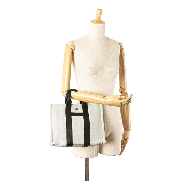 エルメス サックアーネPM トートバッグ ハンドバッグ グレー ブラック トワルアッシュ レザー レディース HERMES 【中古】