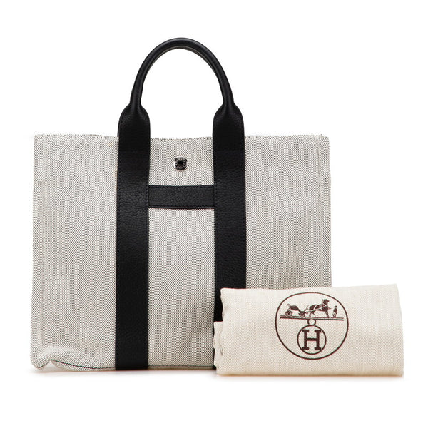 エルメス サックアーネPM トートバッグ ハンドバッグ グレー ブラック トワルアッシュ レザー レディース HERMES 【中古】