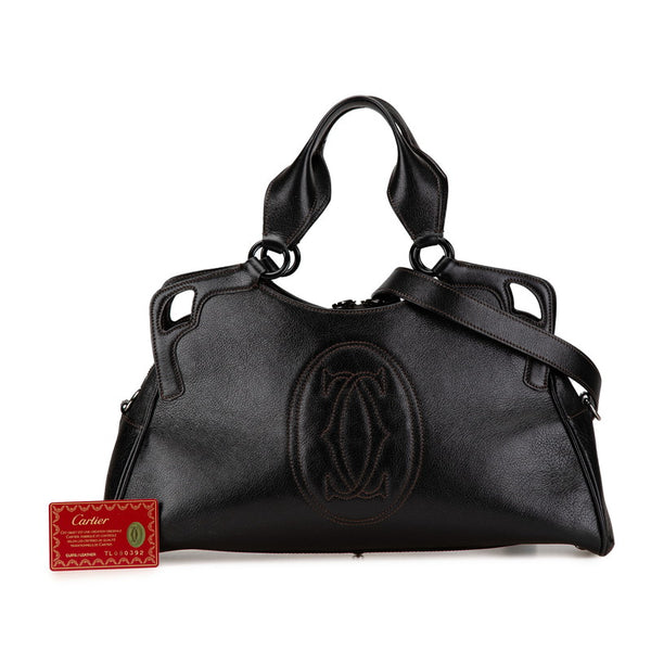 カルティエ マルチェロ ハンドバッグ ショルダーバッグ 2WAY ブラック レザー レディース CARTIER 【中古】