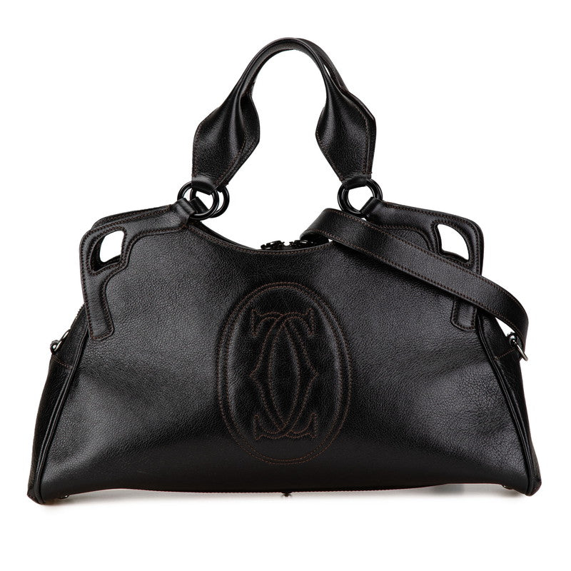 カルティエ マルチェロ ハンドバッグ ショルダーバッグ 2WAY ブラック レザー レディース CARTIER 【中古】