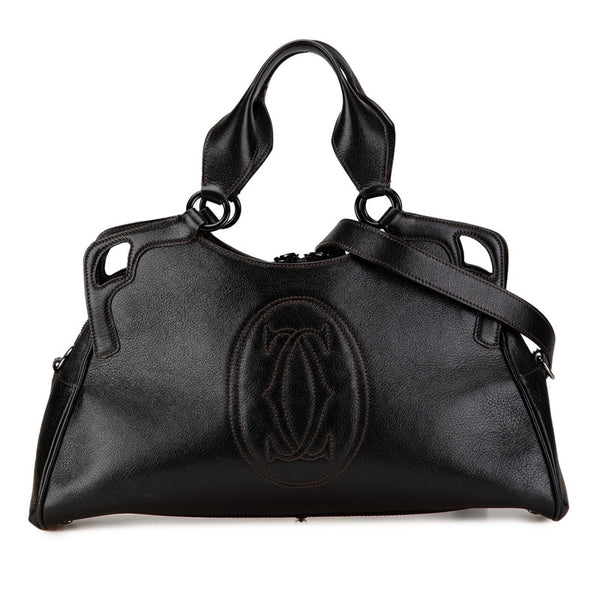 カルティエ マルチェロ ハンドバッグ ショルダーバッグ 2WAY ブラック レザー レディース CARTIER 【中古】