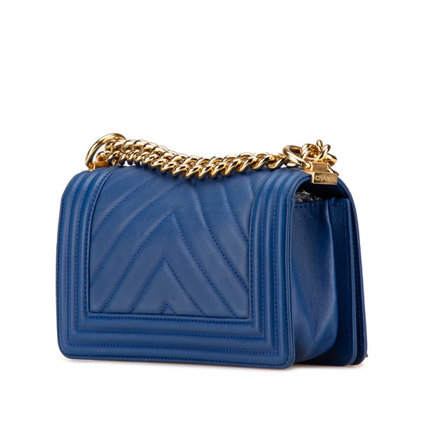 シャネル ボーイシャネル20 Vステッチ 斜め掛け チェーン ショルダーバッグ ブルー ラムスキン レディース CHANEL 【中古】
