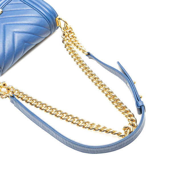 シャネル ボーイシャネル20 Vステッチ 斜め掛け チェーン ショルダーバッグ ブルー ラムスキン レディース CHANEL 【中古】