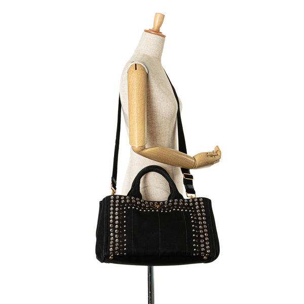 プラダ カナパ ハンドバッグ ショルダーバッグ 2WAY 1BG439 ブラック キャンバス ビーズ レディース PRADA 【中古】