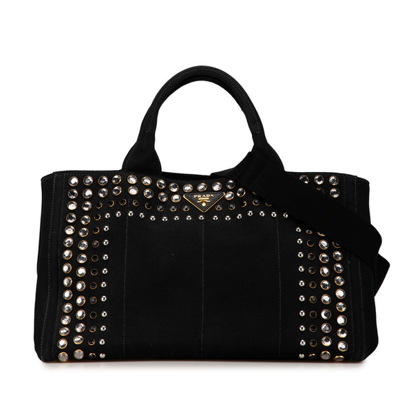 プラダ カナパ ハンドバッグ ショルダーバッグ 2WAY 1BG439 ブラック キャンバス ビーズ レディース PRADA 【中古】